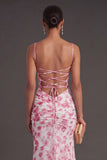 Light Green Floral Mermaid Spaghetti Straps Long Formal Dress