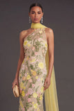 Yellow Mermaid Floral One Shoulder Embroidered Long Formal Dress
