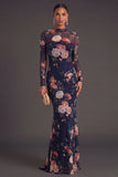Ivory Mermaid Ruched Floral Long Formal Dress