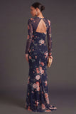 Ivory Mermaid Ruched Floral Long Formal Dress