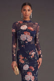 Ivory Mermaid Ruched Floral Long Formal Dress