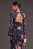 Ivory Mermaid Ruched Floral Long Formal Dress