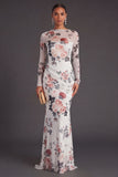 Ivory Mermaid Ruched Floral Long Formal Dress