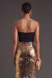 Strapless Mermaid Sparkly Black and Gold Long Formal Dress