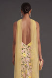 Yellow Mermaid Floral Neck Scarf Long Formal Dress