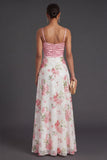 A Line Light Pink Floral Glitter Long Formal Dress