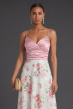 A Line Light Pink Floral Glitter Long Formal Dress