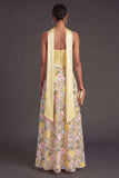 Yellow Floral A Line Strapless Long Formal Dress