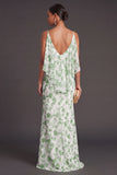Light Green Floral Mermaid Ruffled Long Formal Dress