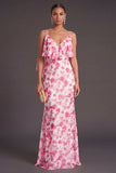 Light Green Floral Mermaid Ruffled Long Formal Dress