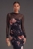 Black Floral Mermaid Ruched Long Formal Dress