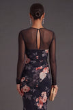 Black Floral Mermaid Ruched Long Formal Dress