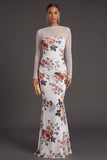 Black Floral Mermaid Ruched Long Formal Dress