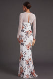 Black Floral Mermaid Ruched Long Formal Dress