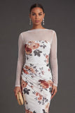 Black Floral Mermaid Ruched Long Formal Dress