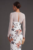 Black Floral Mermaid Ruched Long Formal Dress