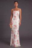 Ivory Spaghetti Straps Mermaid Sparkly Long Formal Dress