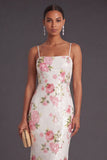 Ivory Spaghetti Straps Mermaid Sparkly Long Formal Dress