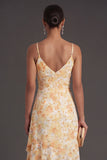 Yellow Ruffled Floral High Low Formal Dress