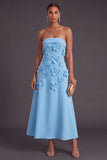 Yellow Floral Strapless A Line Long Wedding Guest Dress