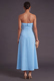 Yellow Floral Strapless A Line Long Wedding Guest Dress