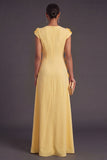 Yellow Floral A Line Round Neck Long Formal Dress