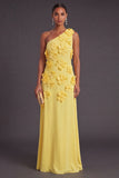 Yellow Floral One Shoulder Sheath Long Formal Dress