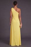 Yellow Floral One Shoulder Sheath Long Formal Dress