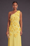 Yellow Floral One Shoulder Sheath Long Formal Dress