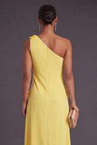 Yellow Floral One Shoulder Sheath Long Formal Dress