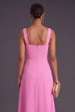 Hot Pink A Line Square Neck Long Formal Dress with 3D Flowers