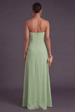 Sage Green Floral A Line Strapless Long Formal Dress