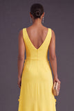 Yellow V-Neck A Line Long Formal Dress with 3D Flowers