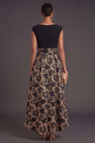 Black A Line Round Neck Floral High Low Formal Dress with Bow