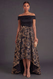 Black High Low Floral Off the Shoulder A Line Formal Dress