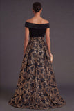 Black High Low Floral Off the Shoulder A Line Formal Dress
