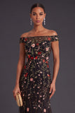 Mermaid Black Floral Embroidered Long Formal Dress