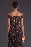Mermaid Black Floral Embroidered Long Formal Dress