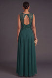 Dark Green A Line Floral Sparkly Sequined Long Formal Dress