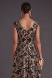 Floral Black A Line V Neck Ruched Long Formal Dress with Slit