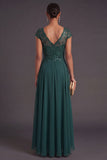Dark Green Appliqued Floral Sparkly Sequined Long Formal Dress