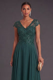 Dark Green Appliqued Floral Sparkly Sequined Long Formal Dress