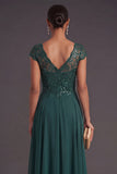 Dark Green Appliqued Floral Sparkly Sequined Long Formal Dress