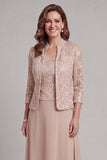 Champagne Floral Sparkly Sequined A Line Log Mother of the Bride Dress