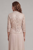 Champagne Floral Sparkly Sequined A Line Log Mother of the Bride Dress