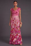 Fuchsia Floral Mermaid Embroidered Long Formal Dress