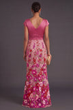 Fuchsia Floral Mermaid Embroidered Long Formal Dress