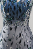 Navy Sparkly Sequin Floral Bodycon One Shoulder Short Cocktail Dress