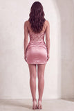 Pink Sparkly Sequin Bodycon Neck Scarf Short Cocktail Dress
