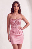 Pink Sparkly Sequin Bodycon Neck Scarf Short Cocktail Dress
